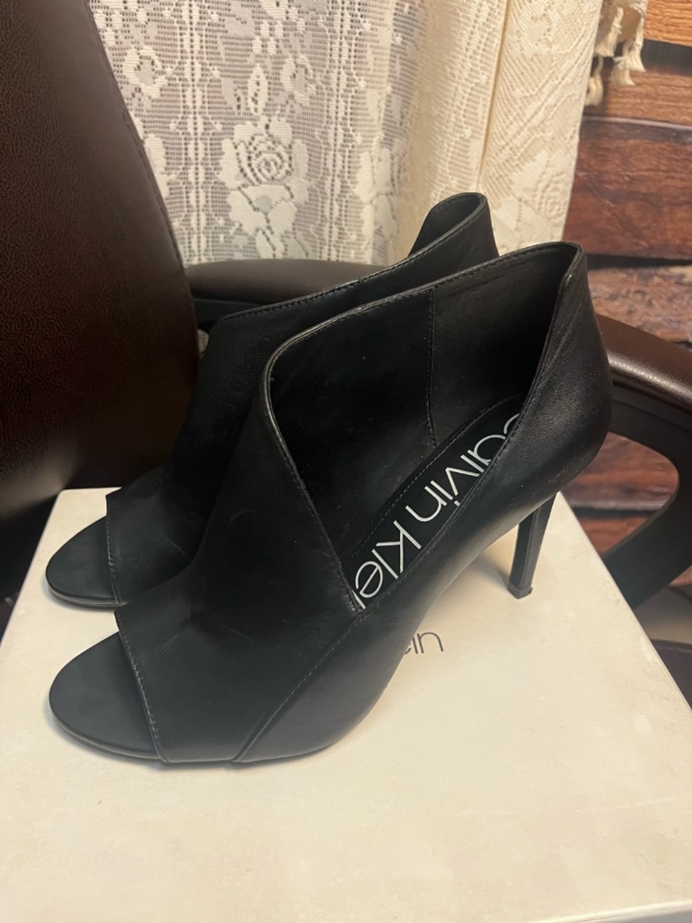 Calvin Klein Nastassia Nappa Leather Open-Toe Wrap Heels - Picture 10 of 14